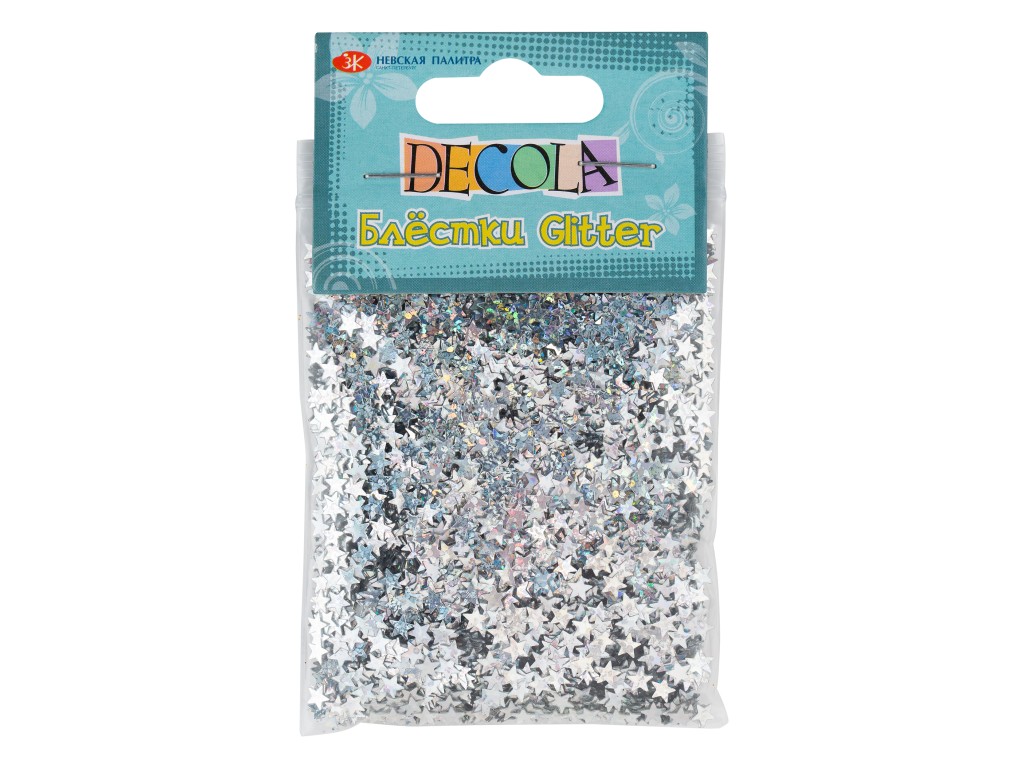Decola Блестки декоративные звезды,  размер 4 мм, 20 г, серебро радужное